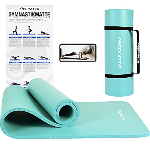 Gymnastikmatte Premium inkl. Tragegurt + Übungsposter + Workout App I Hautfreundliche Fitnessmatte...