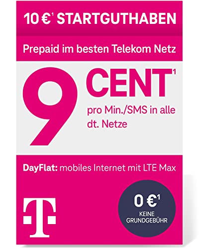 Telekom MagentaMobil Prepaid Basic SIM-Karte | 9ct pro Minute/SMS in alle dt. Netze | 10 EUR...